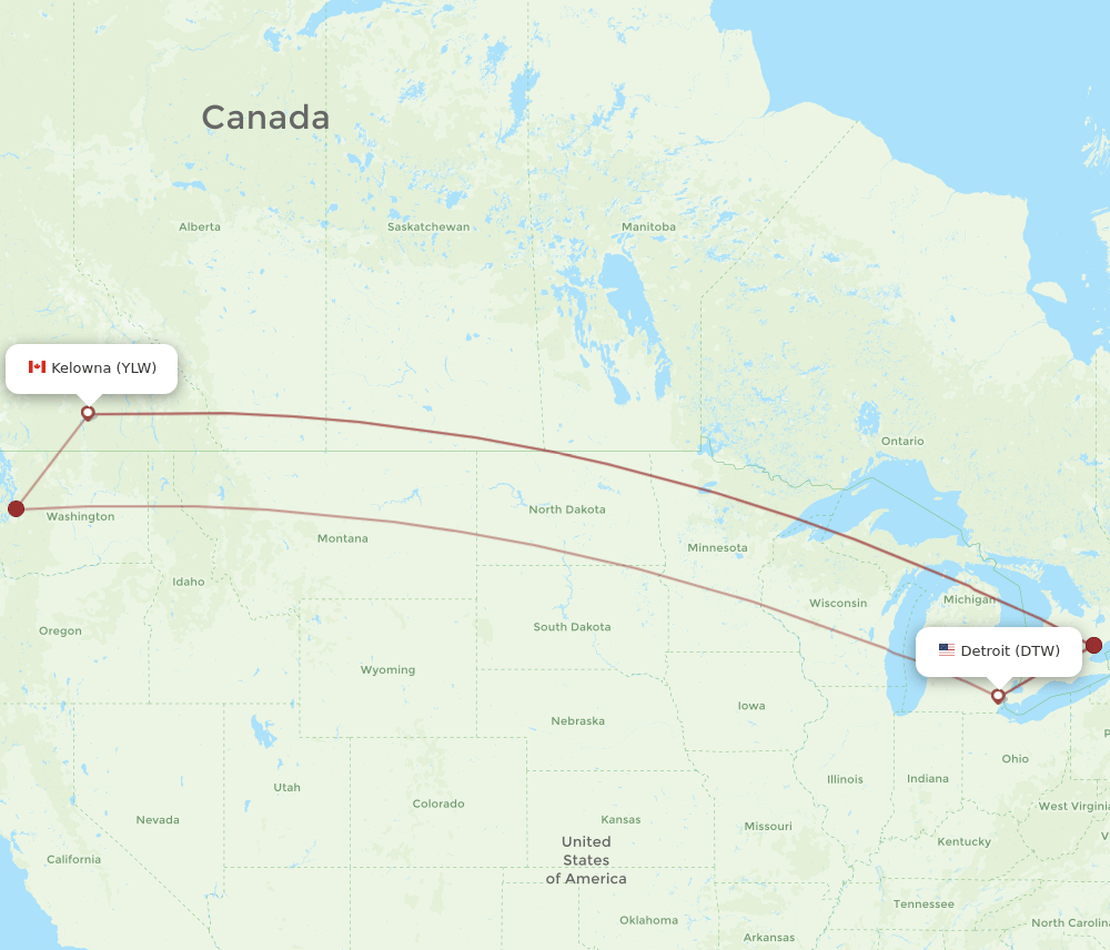 DTW-YLW flight routes