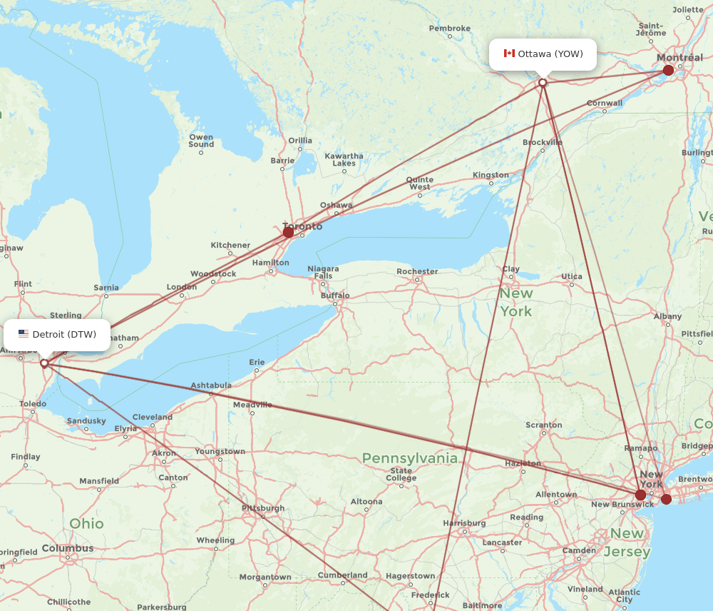 DTW-YOW flight routes