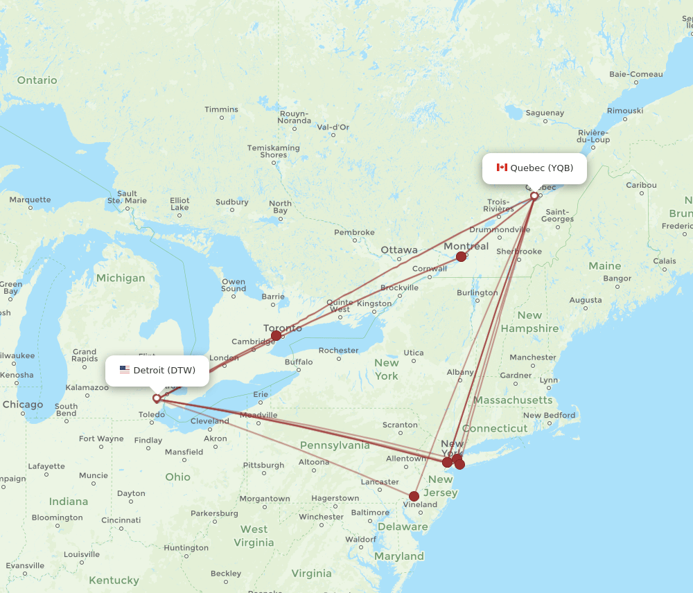 DTW-YQB flight routes
