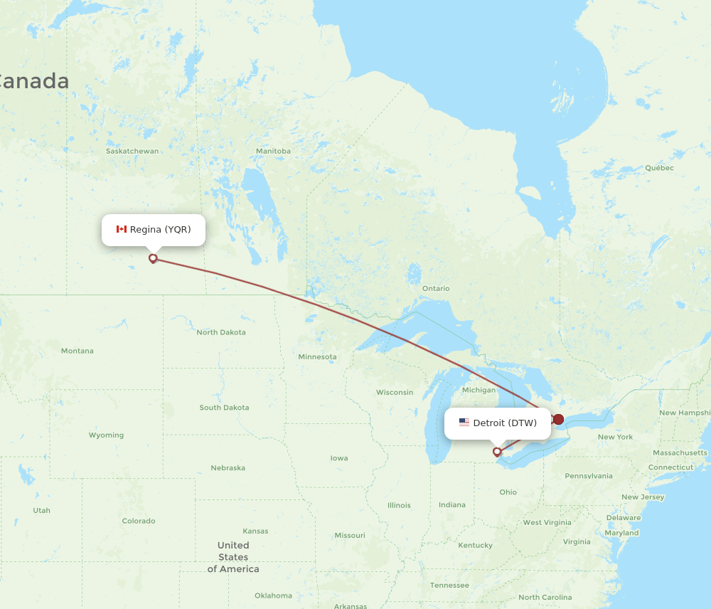 DTW-YQR flight routes