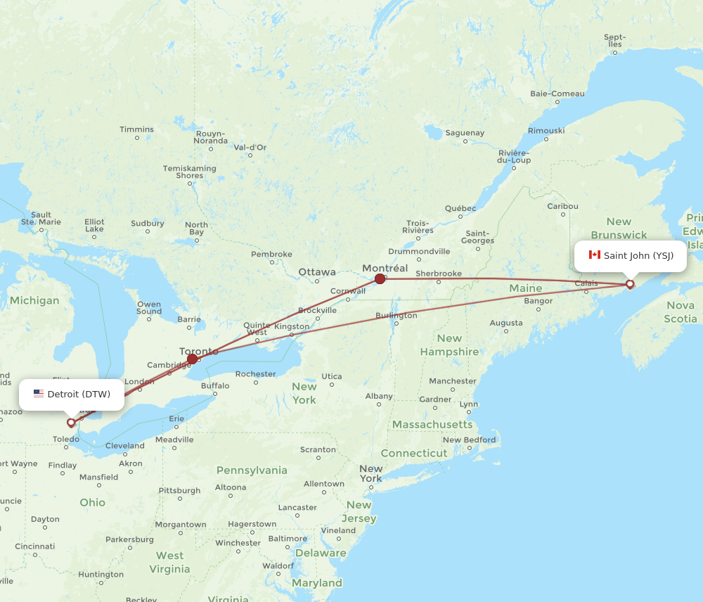 DTW-YSJ flight routes