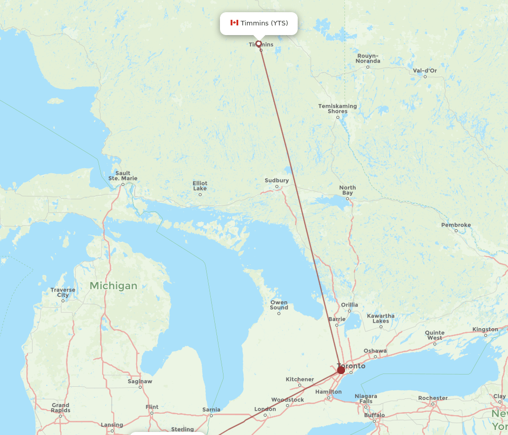 DTW-YTS flight routes