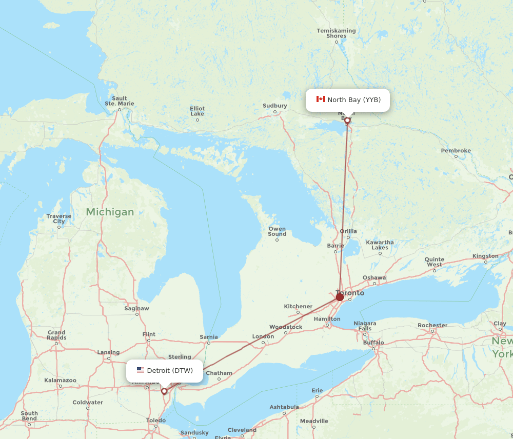 DTW-YYB flight routes