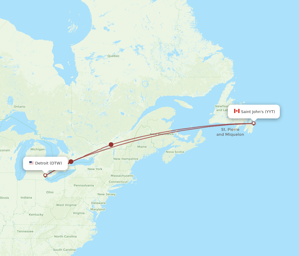 DTW-YYT flight routes
