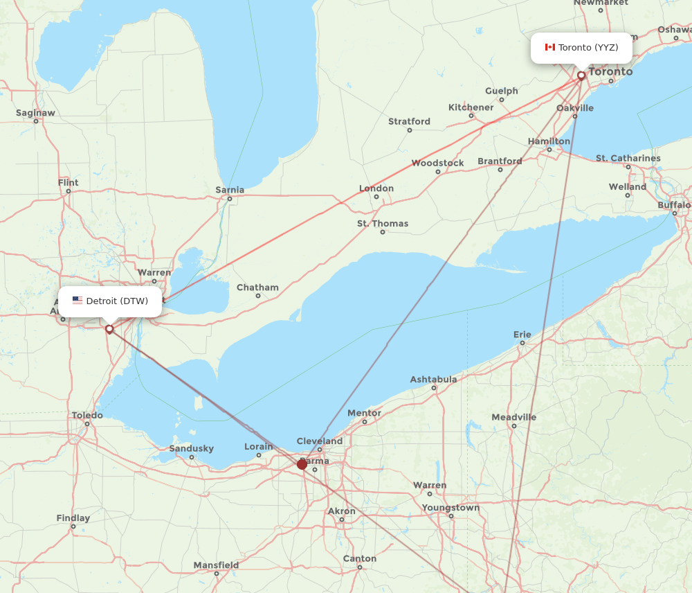 DTW-YYZ flight routes