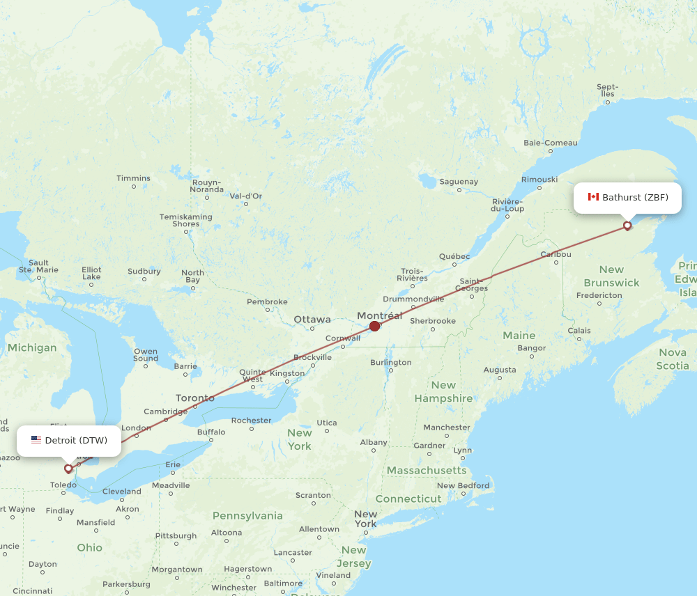 DTW-ZBF flight routes