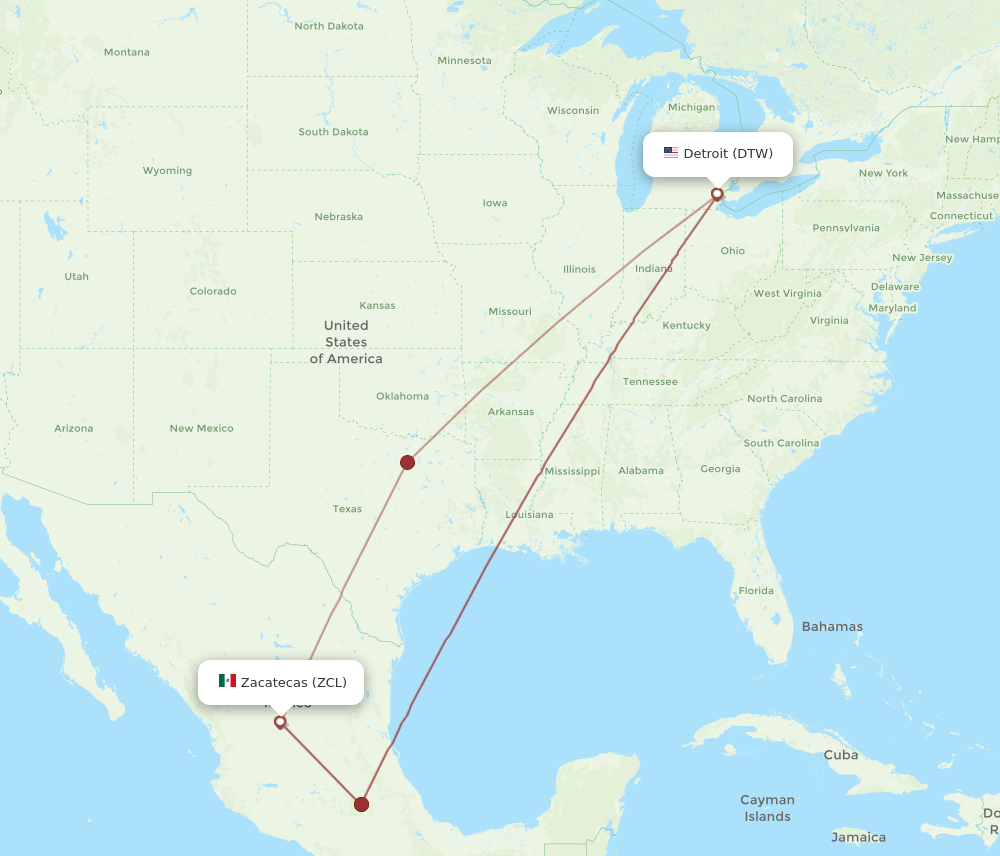DTW-ZCL flight routes
