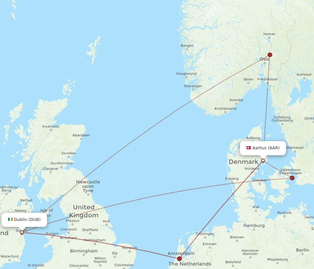 DUB to AAR flights and routes map