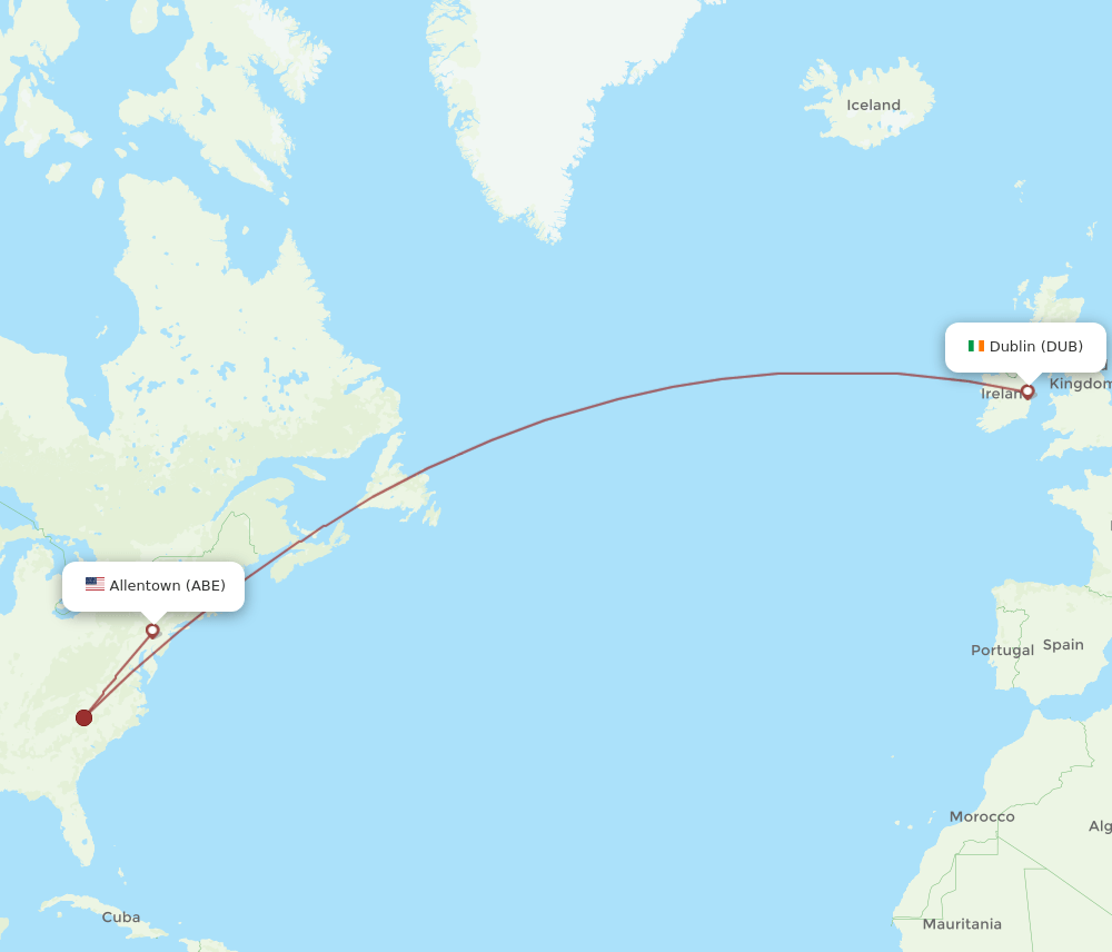 DUB to ABE flights and routes map