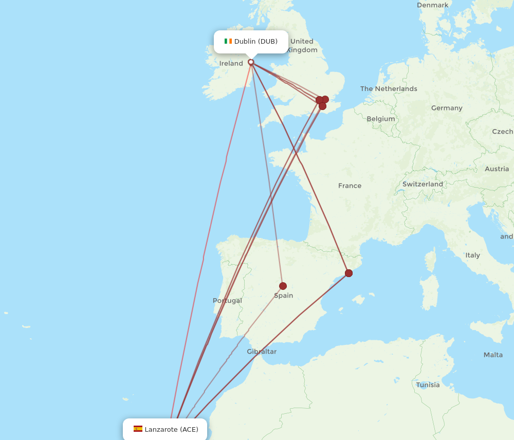 DUB to ACE flights and routes map