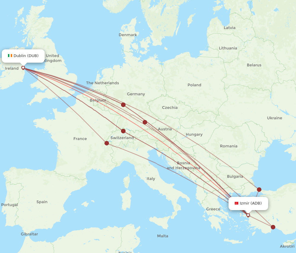DUB-ADB flight routes