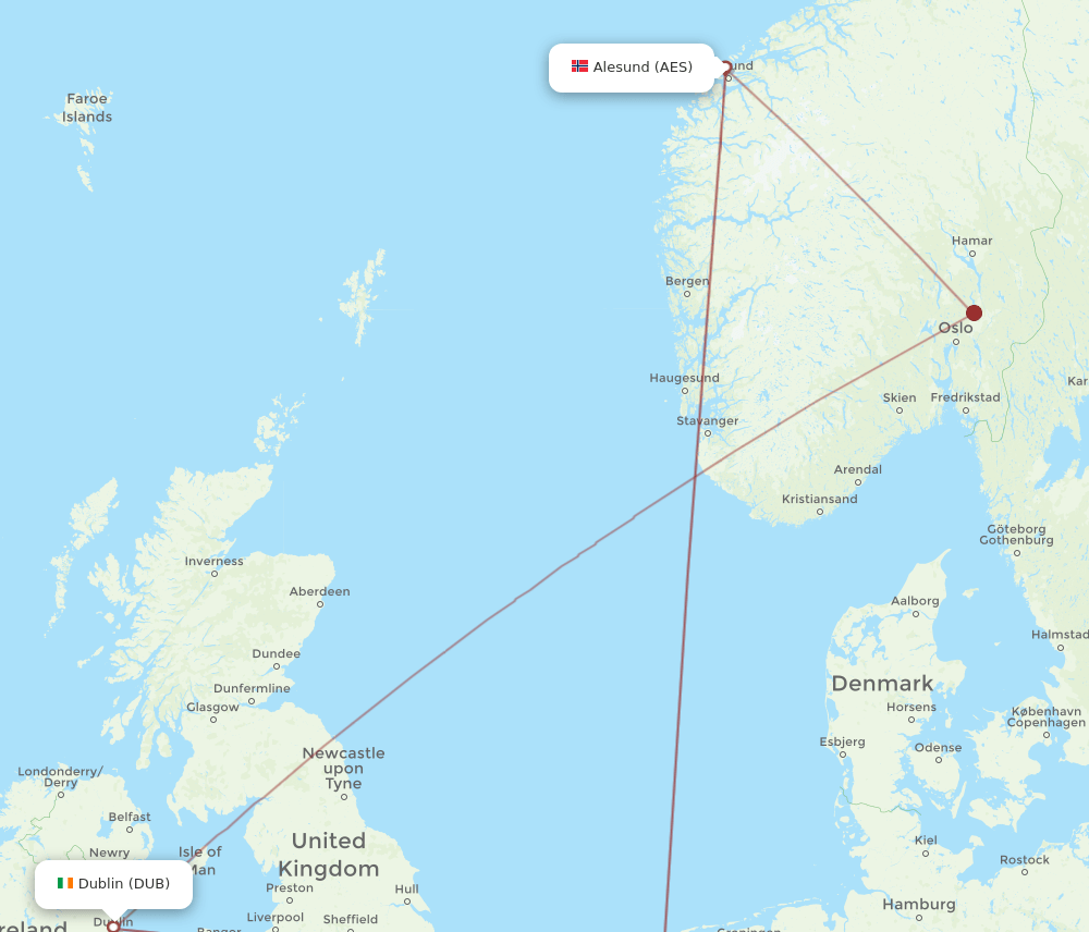 DUB to AES flights and routes map