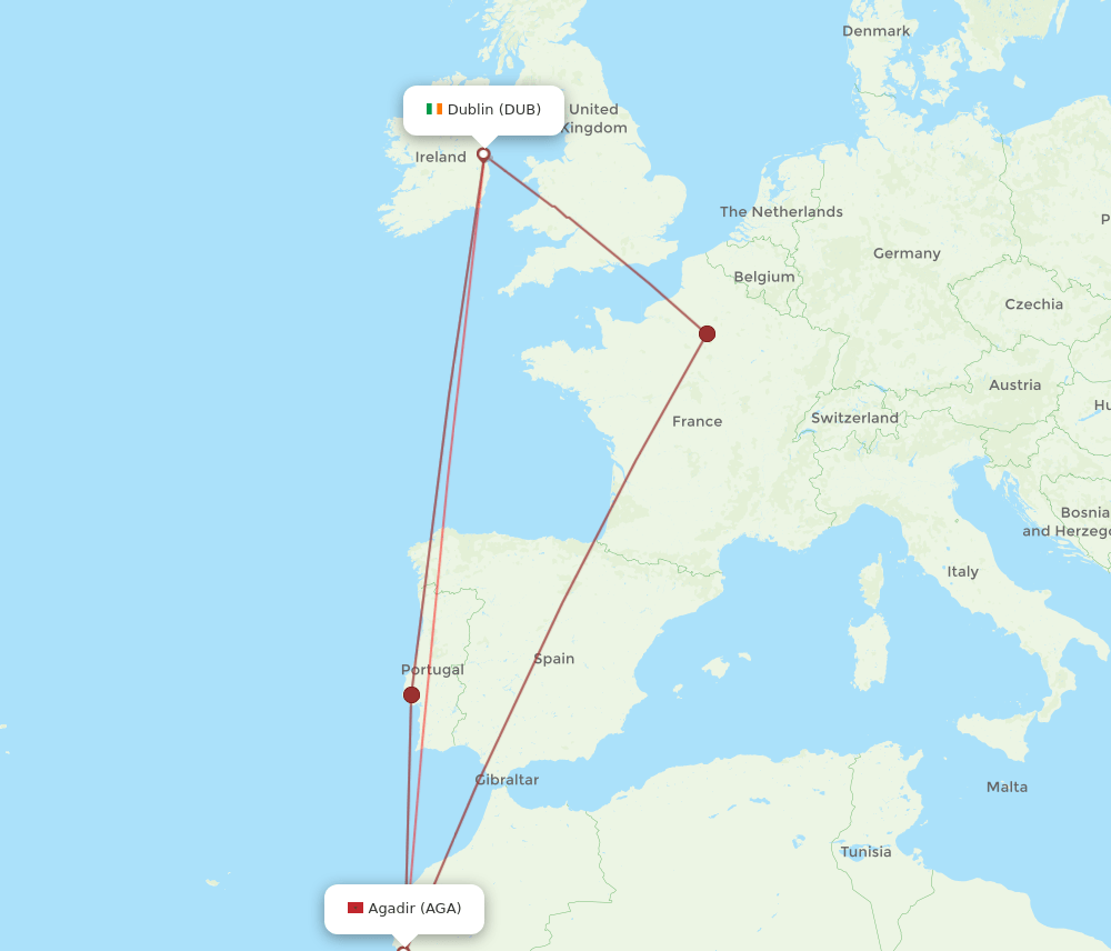 DUB-AGA flight routes