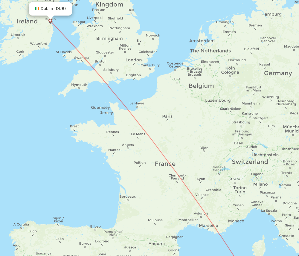 Dublin - Alghero route map and flight paths