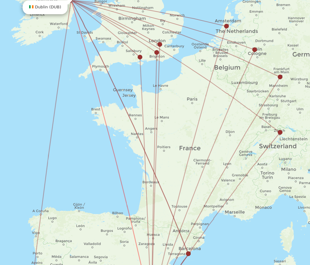 DUB to ALC flights and routes map