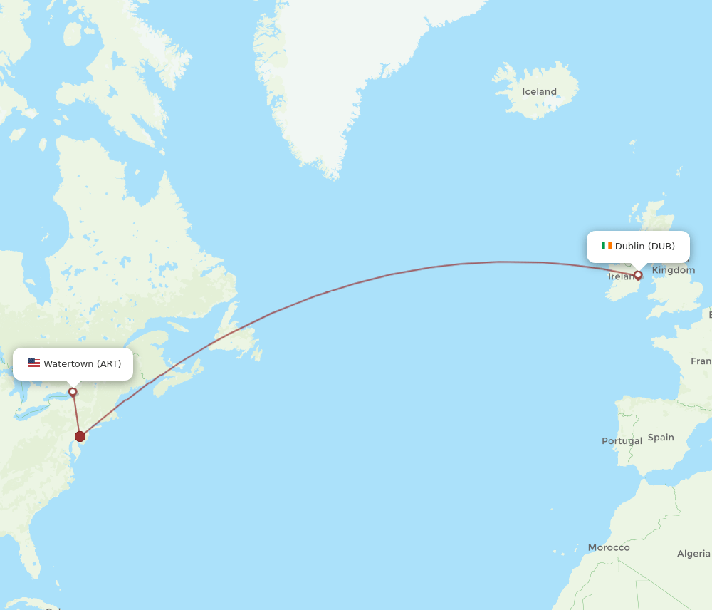 DUB to ART flights and routes map