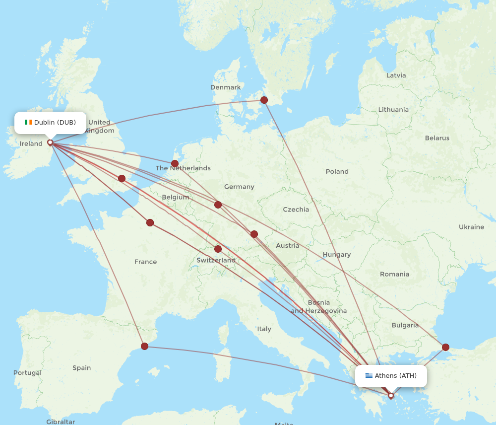 DUB to ATH flights and routes map