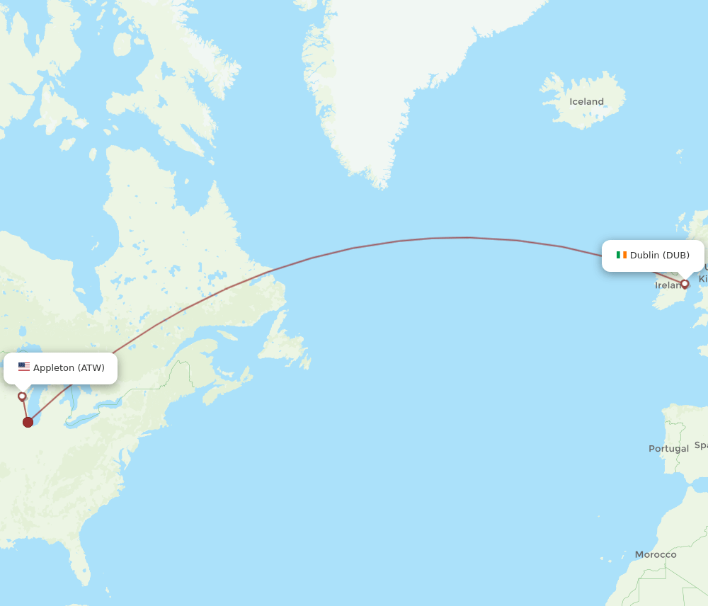 DUB to ATW flights and routes map
