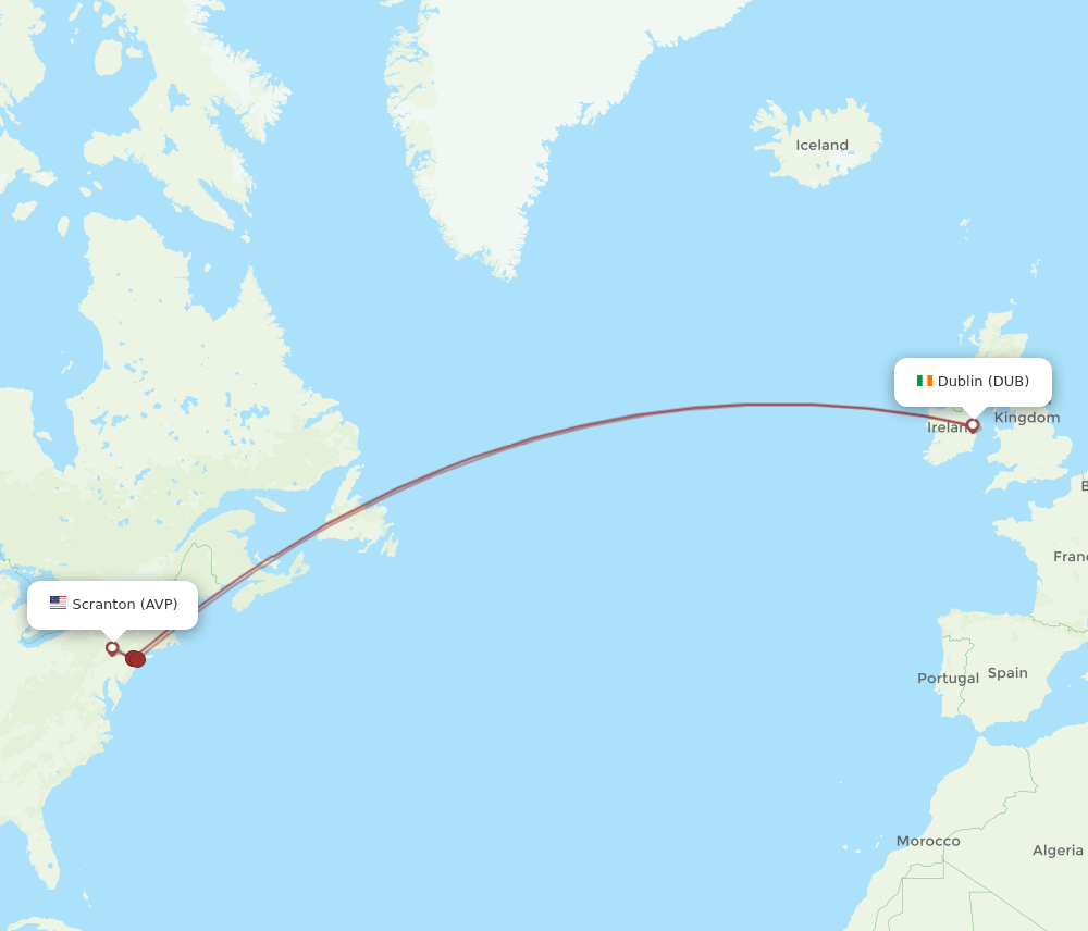 DUB to AVP flights and routes map