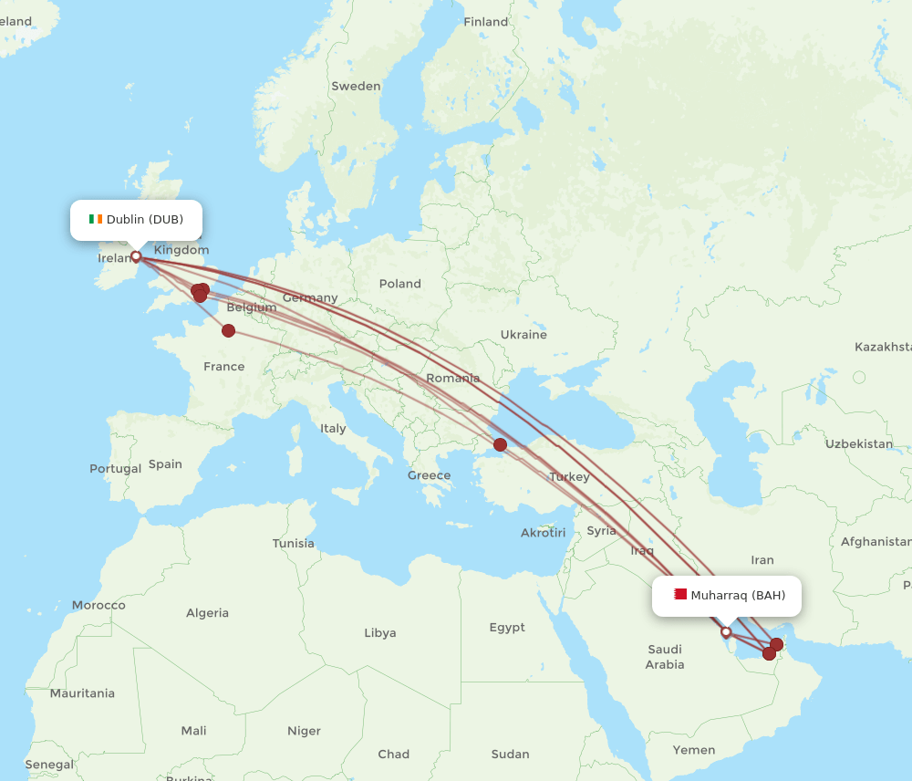 DUB-BAH flight routes