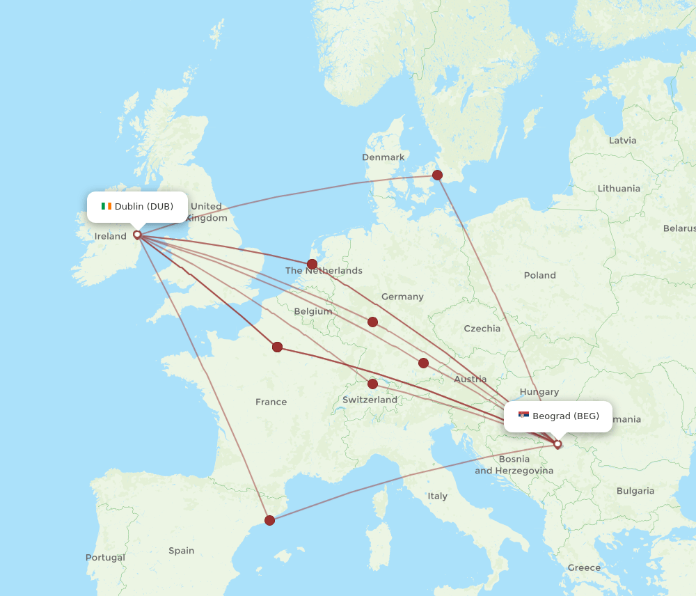 DUB-BEG flight routes