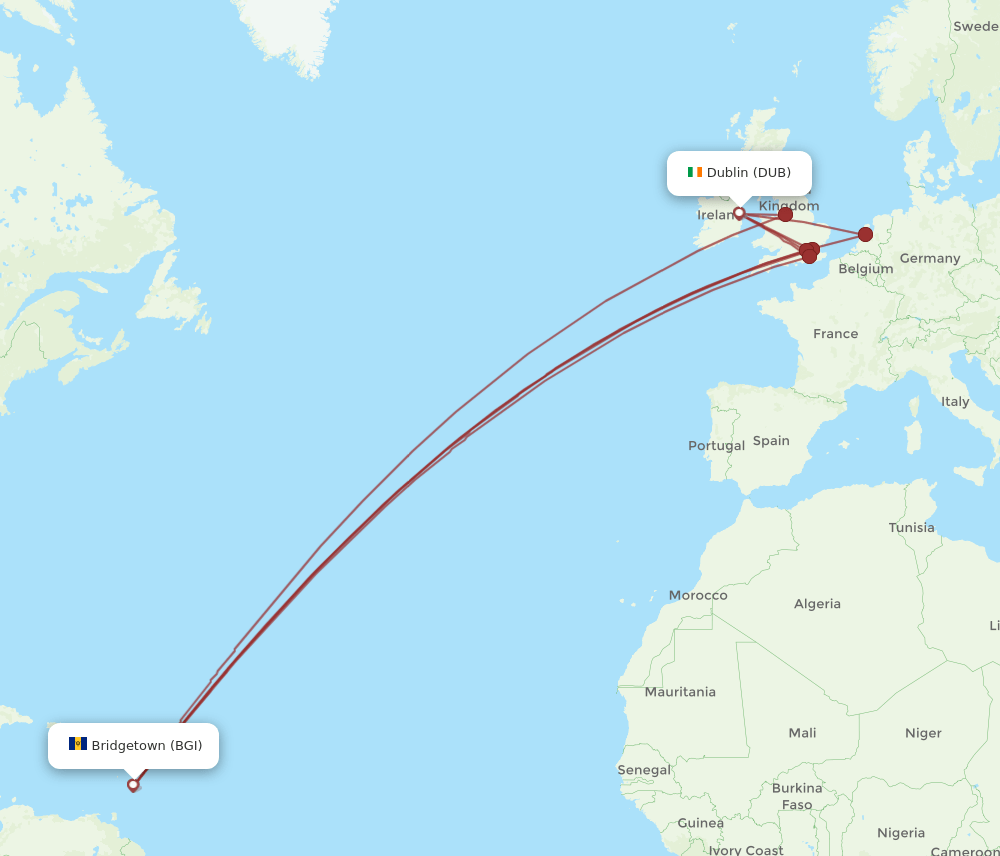 DUB-BGI flight routes