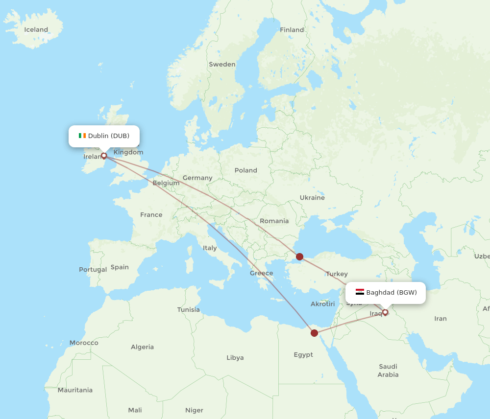 DUB-BGW flight routes