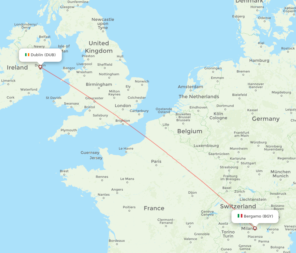 DUB to BGY flights and routes map