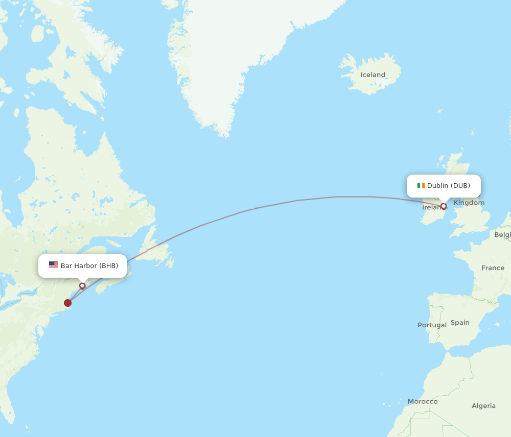 DUB to BHB flights and routes map