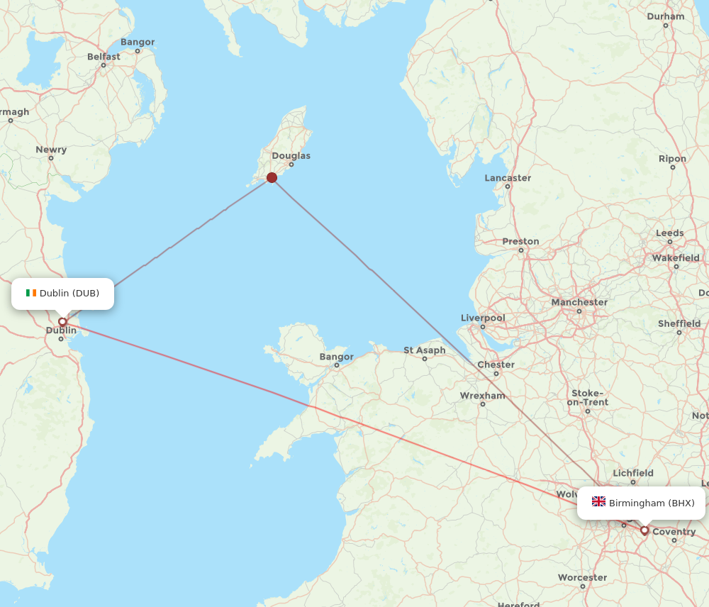 DUB to BHX flights and routes map