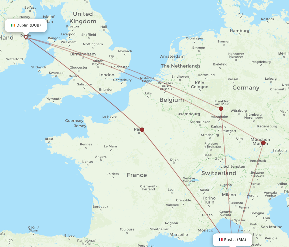 DUB-BIA flight routes
