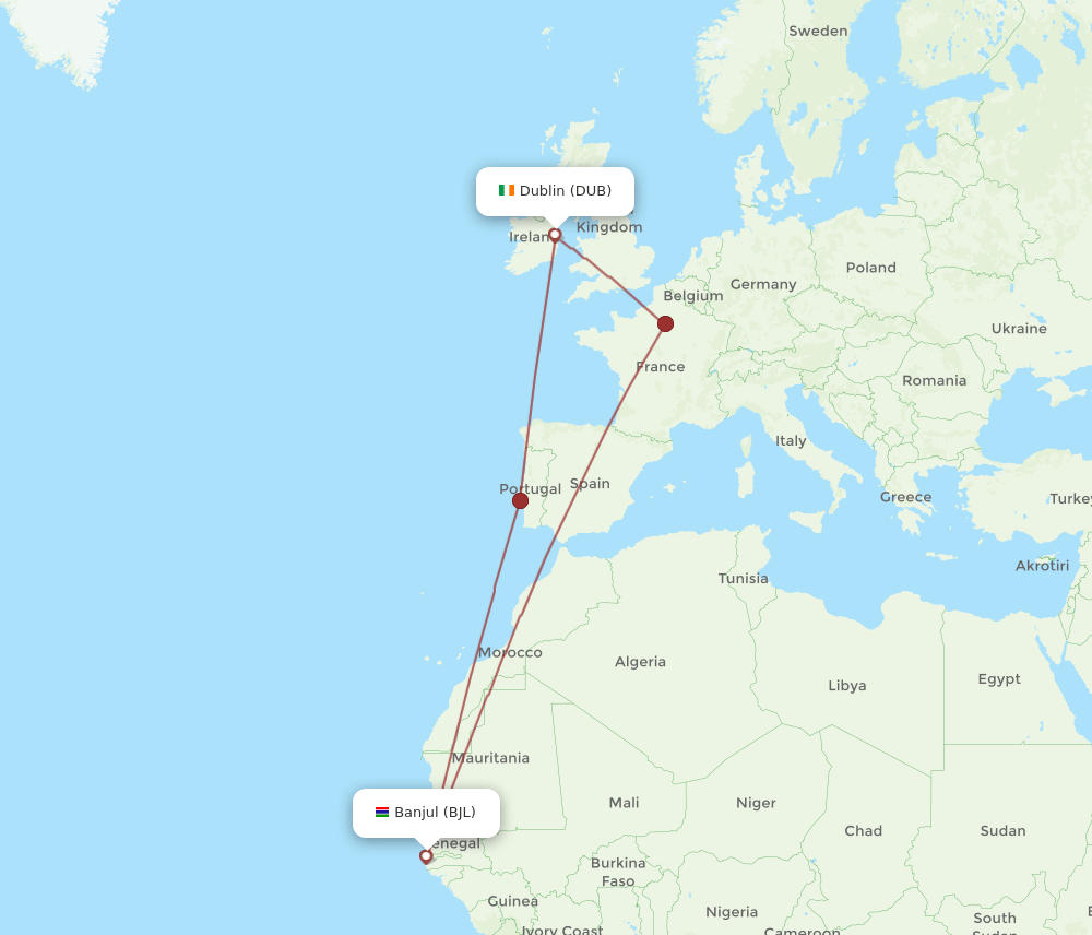 DUB-BJL flight routes
