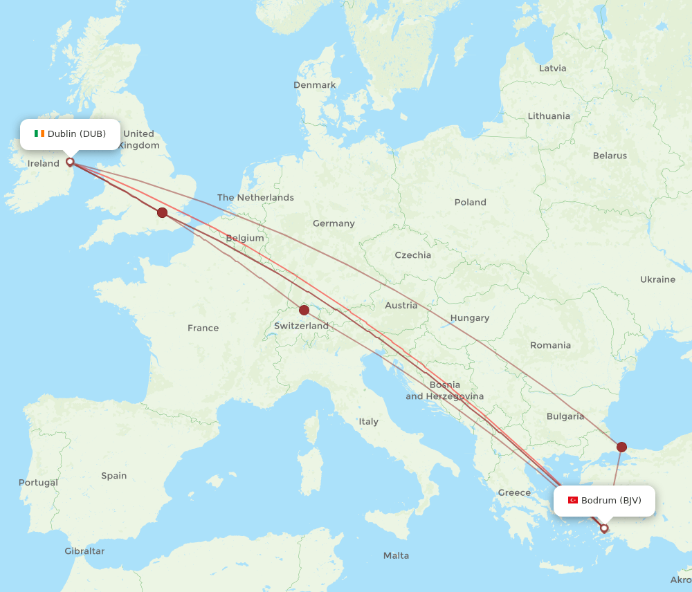 DUB-BJV flight routes