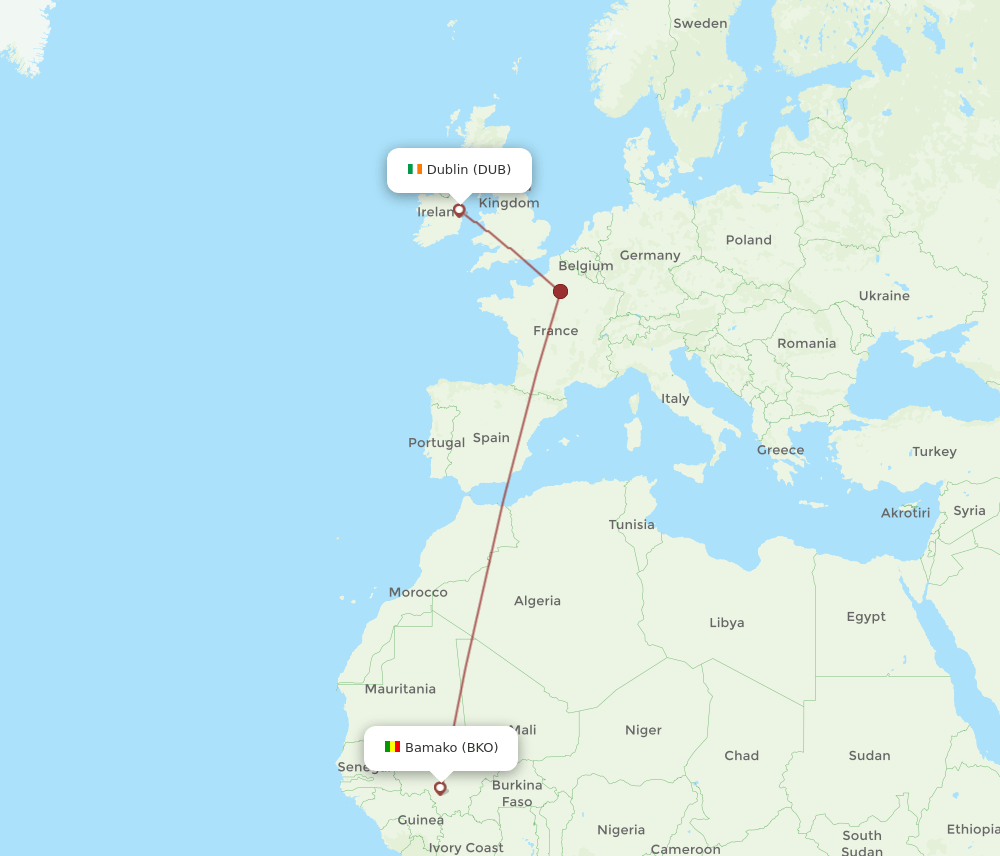 DUB to BKO flights and routes map