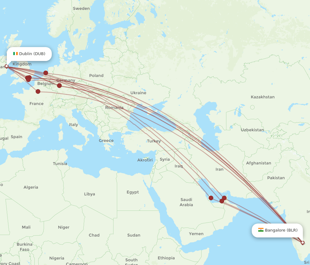 DUB-BLR flight routes