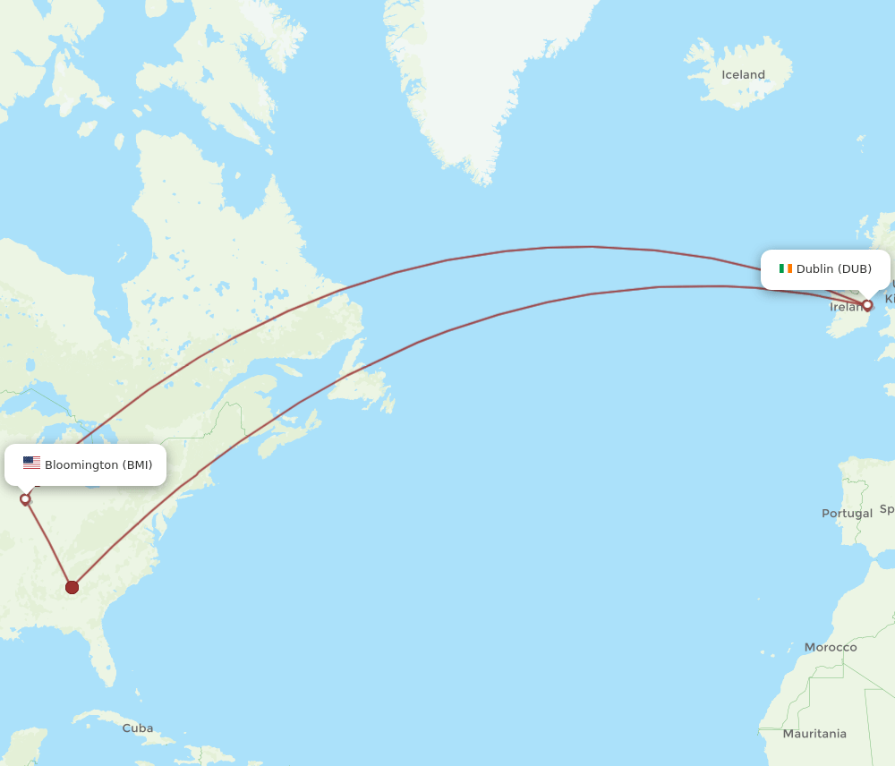 DUB to BMI flights and routes map