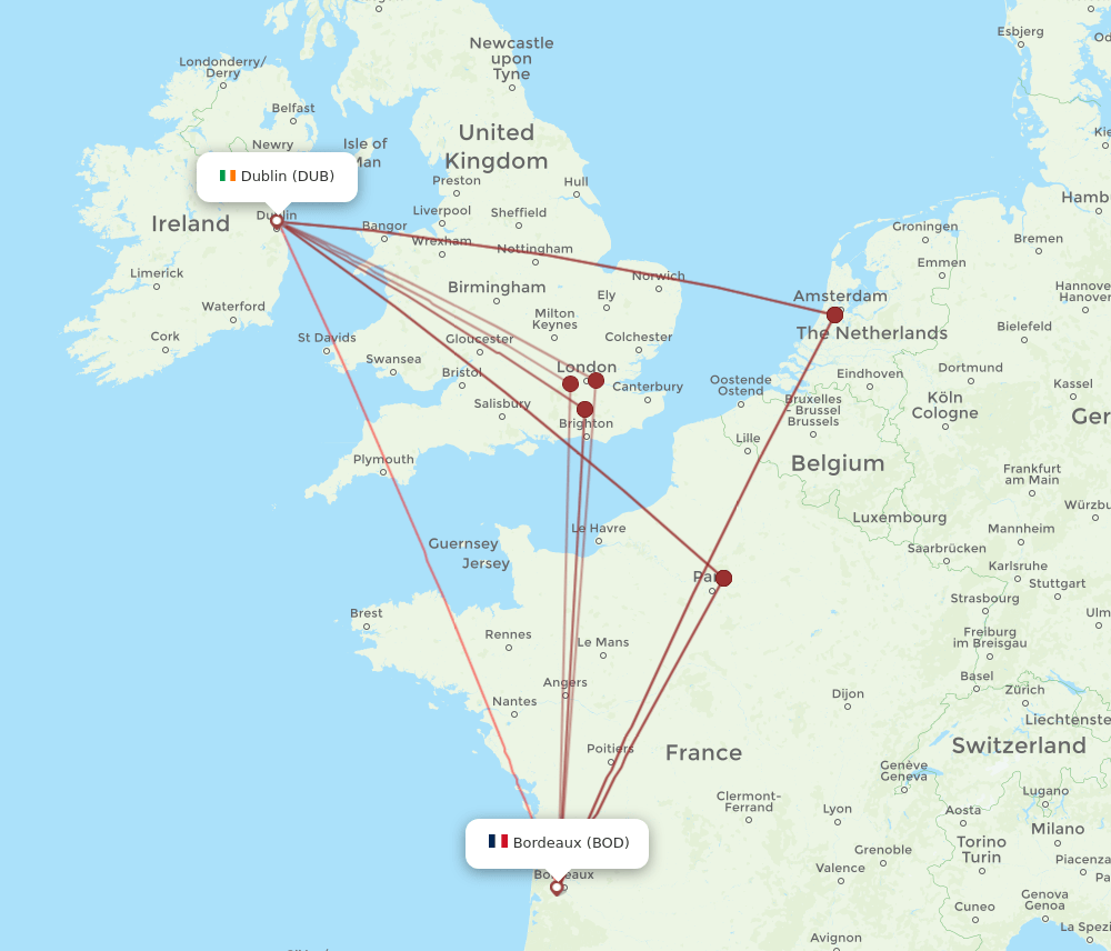 DUB-BOD flight routes