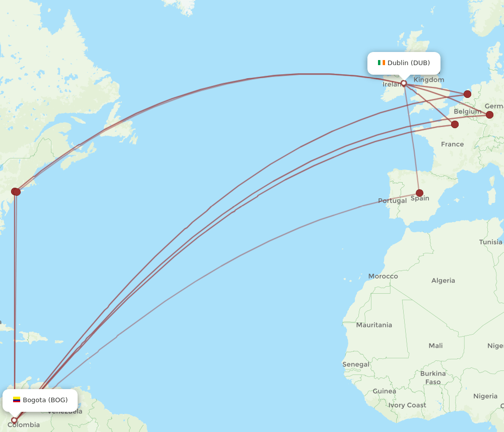 DUB-BOG flight routes