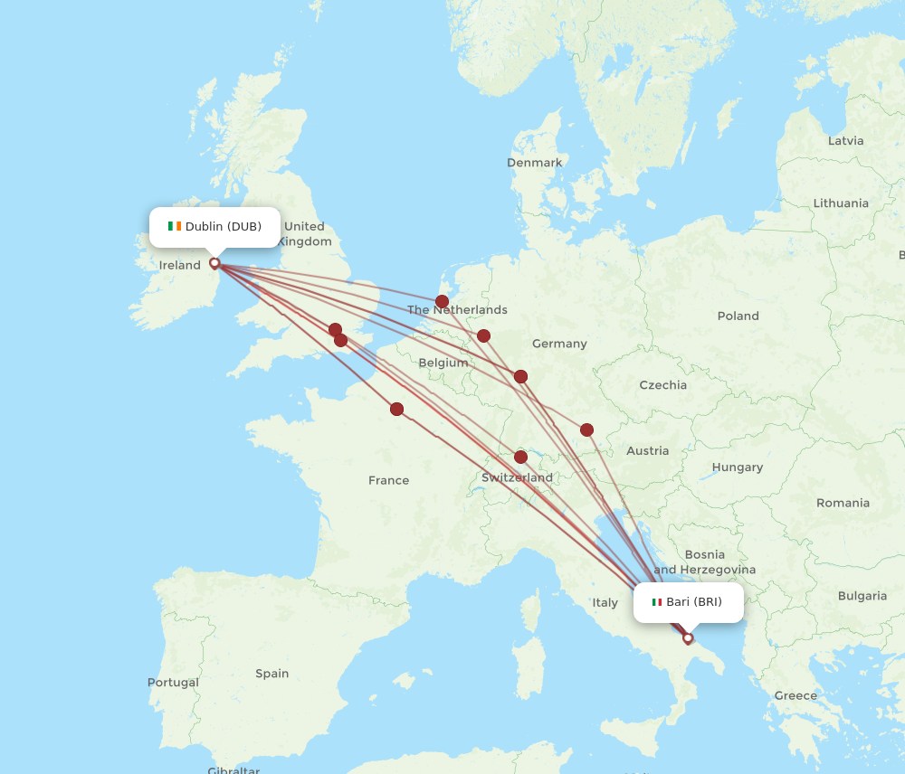 DUB to BRI flights and routes map