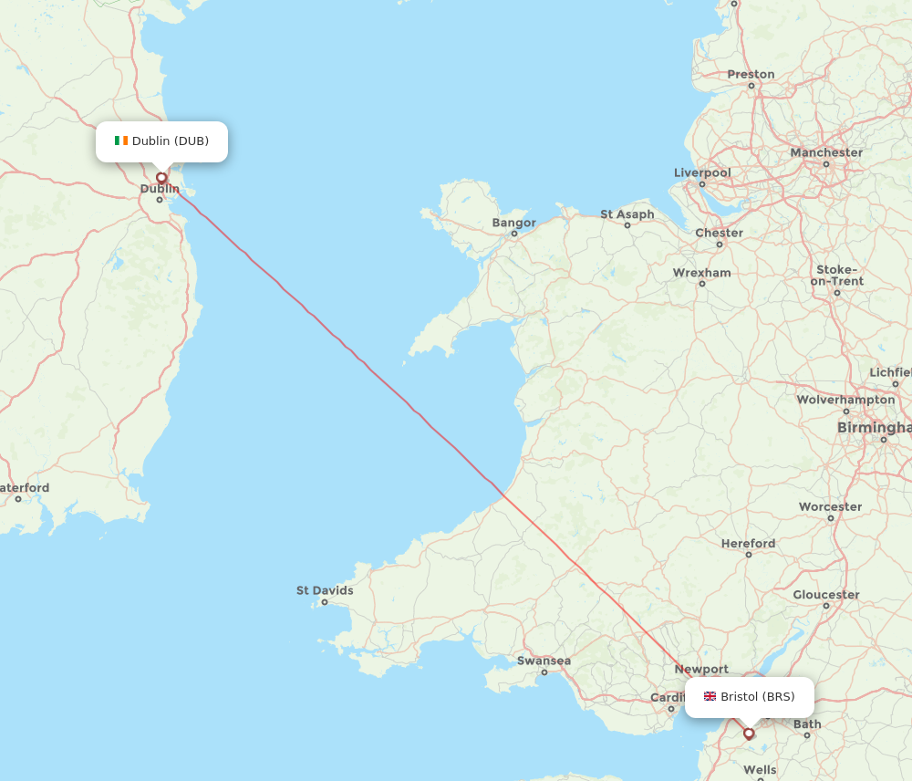 DUB to BRS flights and routes map