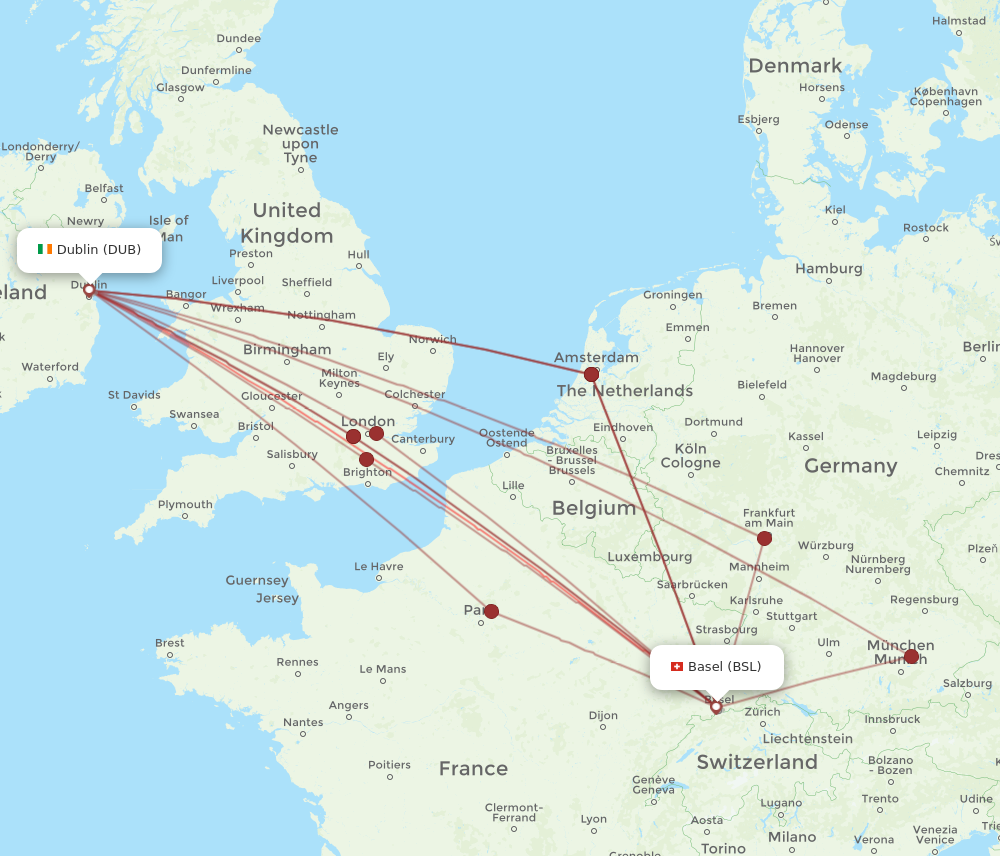 DUB to BSL flights and routes map