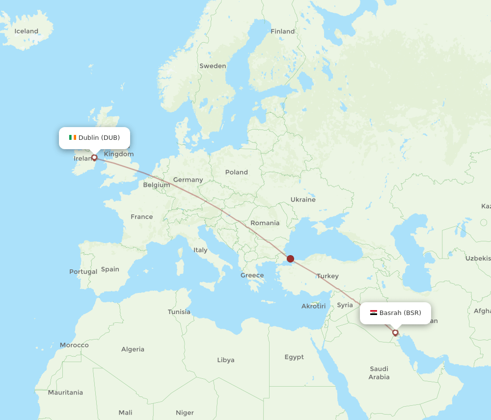 DUB to BSR flights and routes map