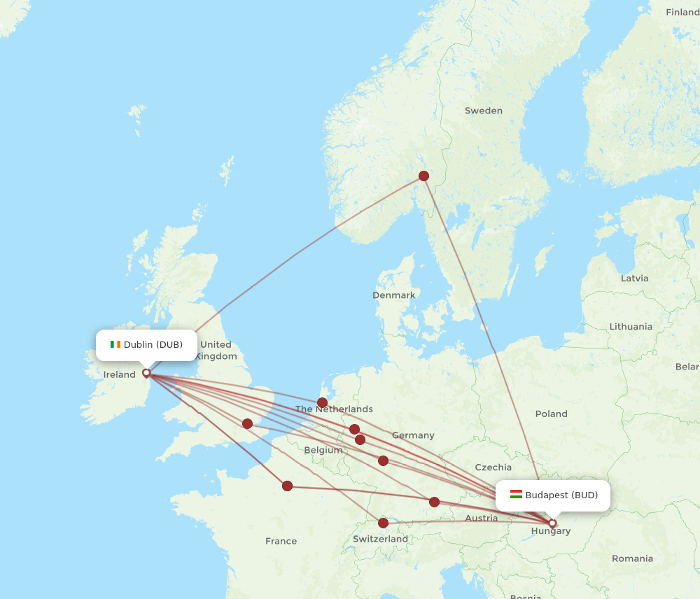 DUB-BUD flight routes