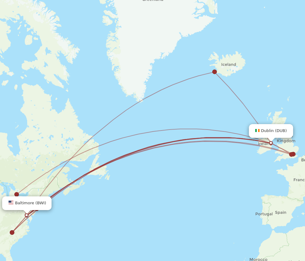 DUB-BWI flight routes