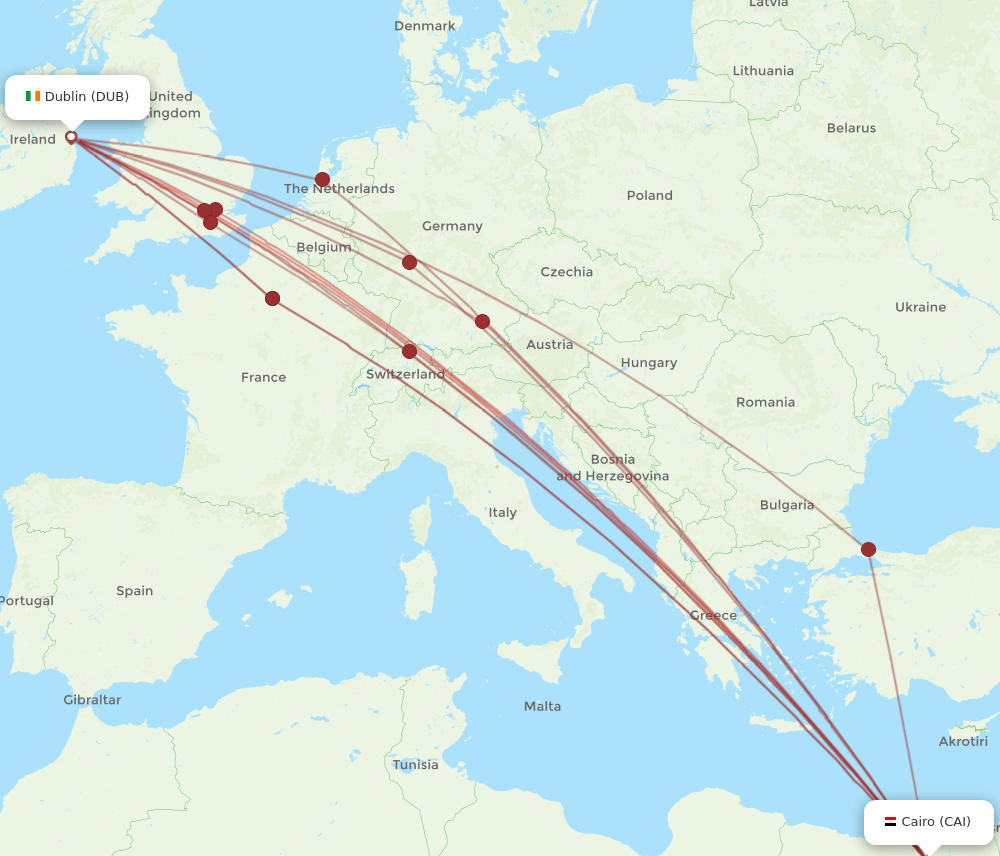DUB to CAI flights and routes map