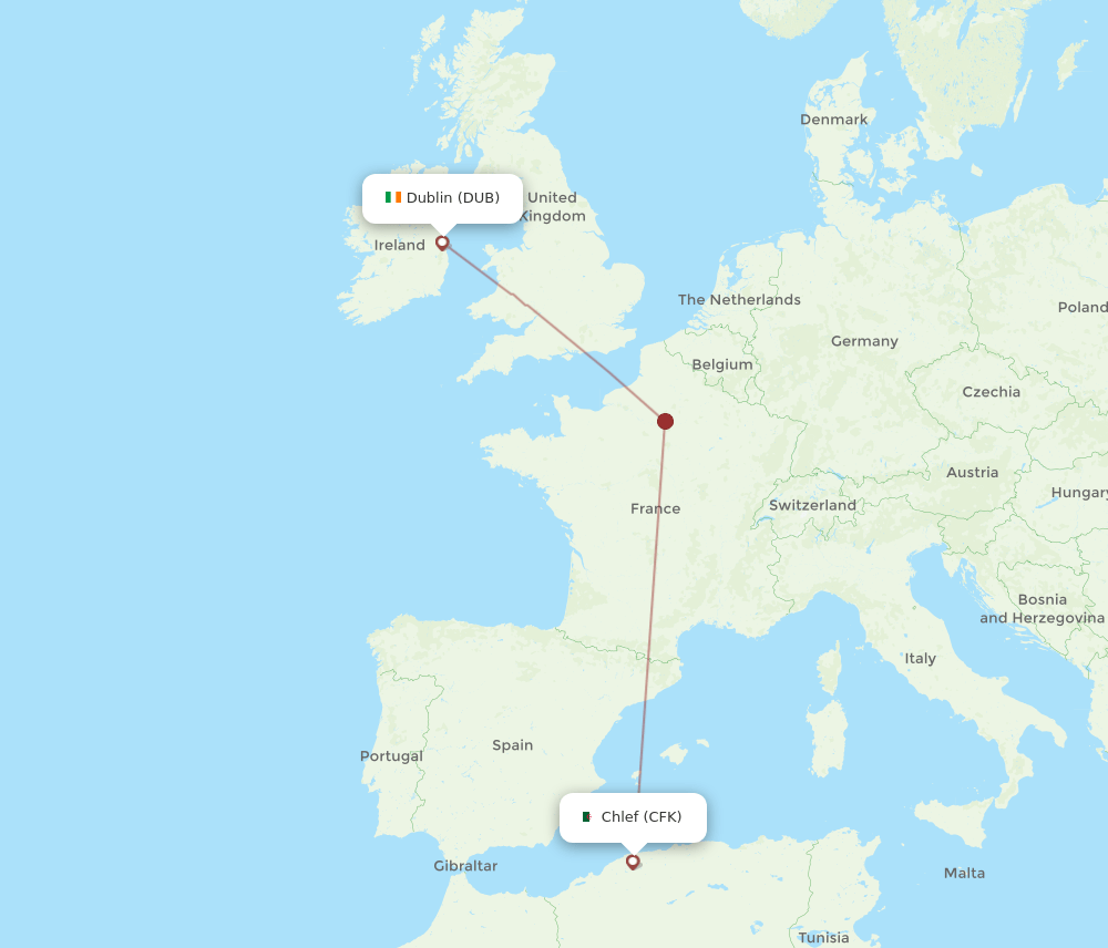 DUB to CFK flights and routes map