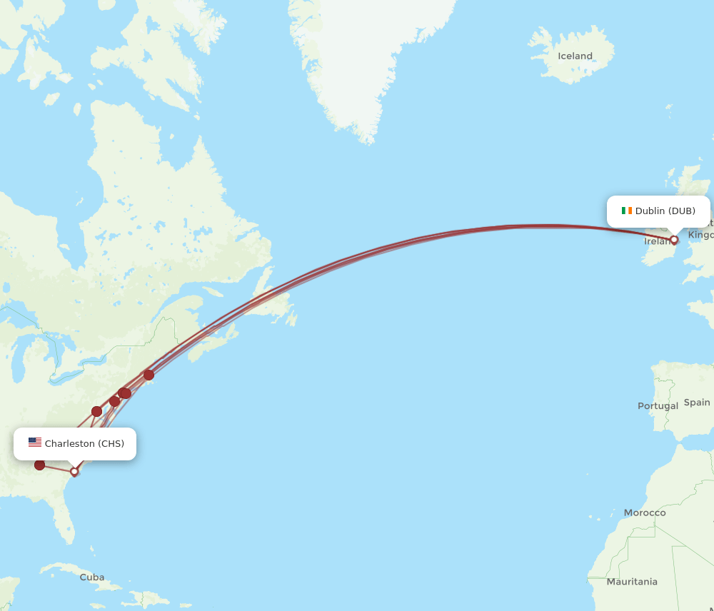 DUB-CHS flight routes