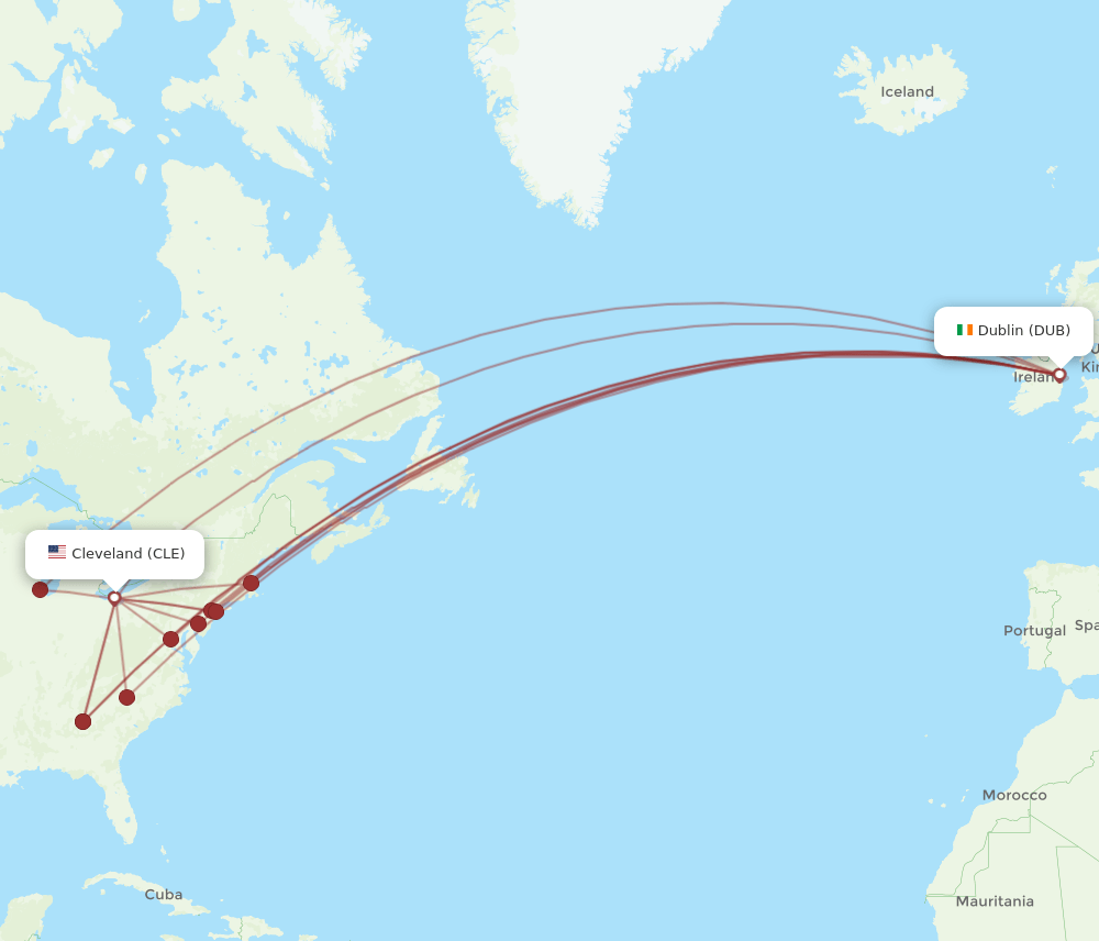 DUB-CLE flight routes