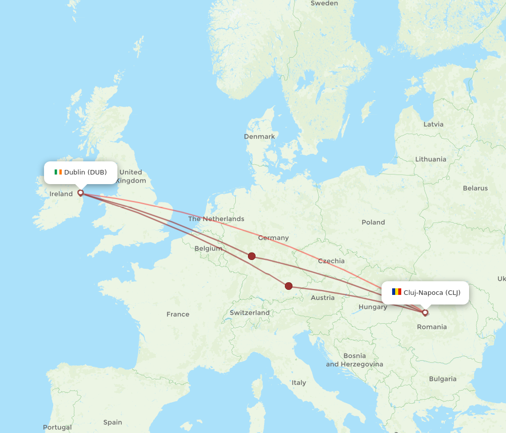 DUB to CLJ flights and routes map