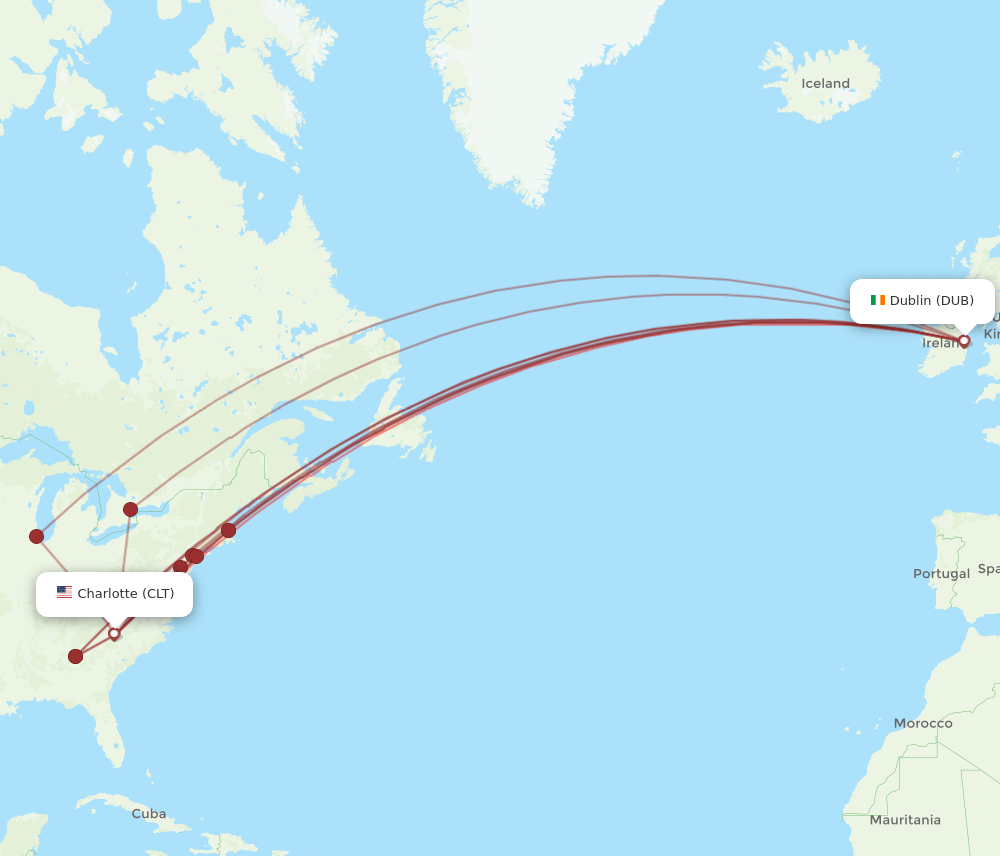 DUB-CLT flight routes